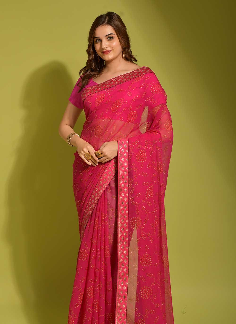 Classic Chiffon Pink Print Saree