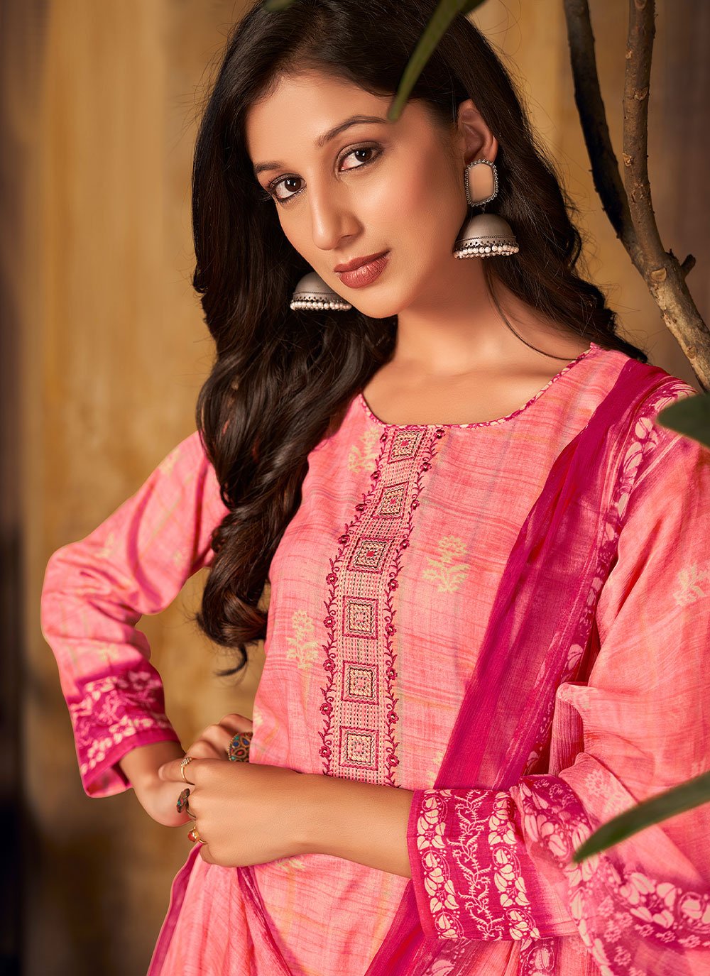 Salwar Suit Pashmina Pink Digital Print Salwar Kameez