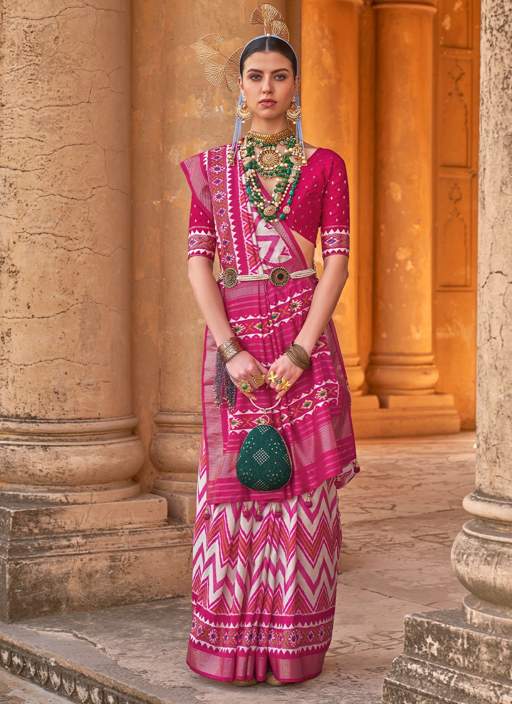 Contemporary Silk Pink Patola Print Saree