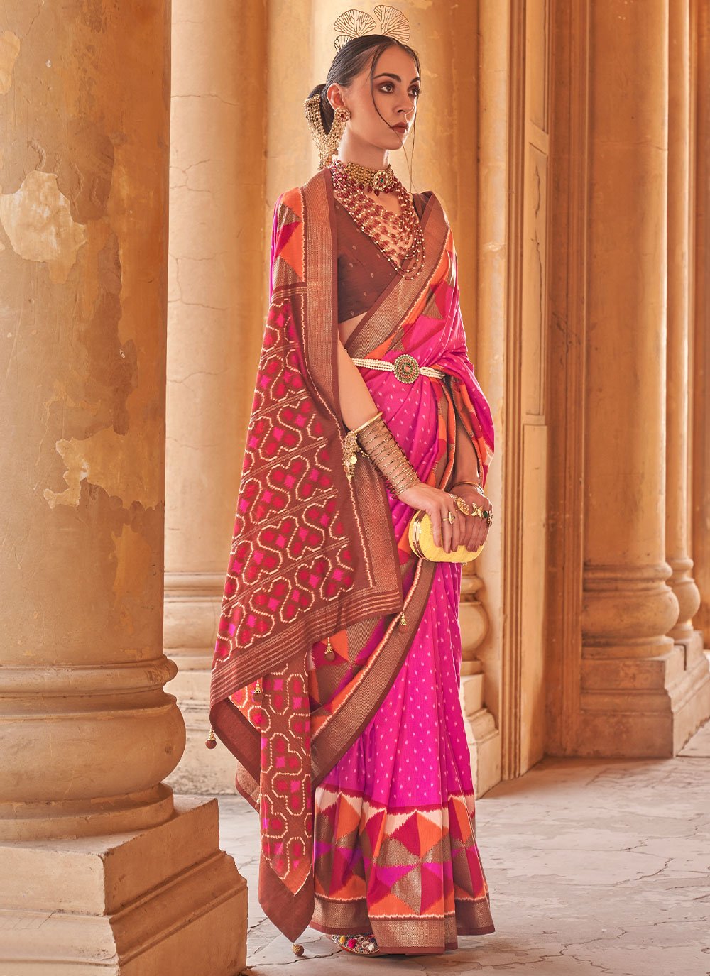 Trendy Saree Silk Pink Patch Border Saree