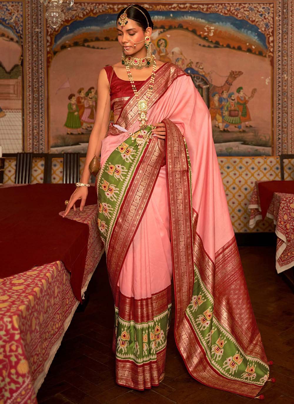 Classic Patola Silk Pink Patch Border Saree