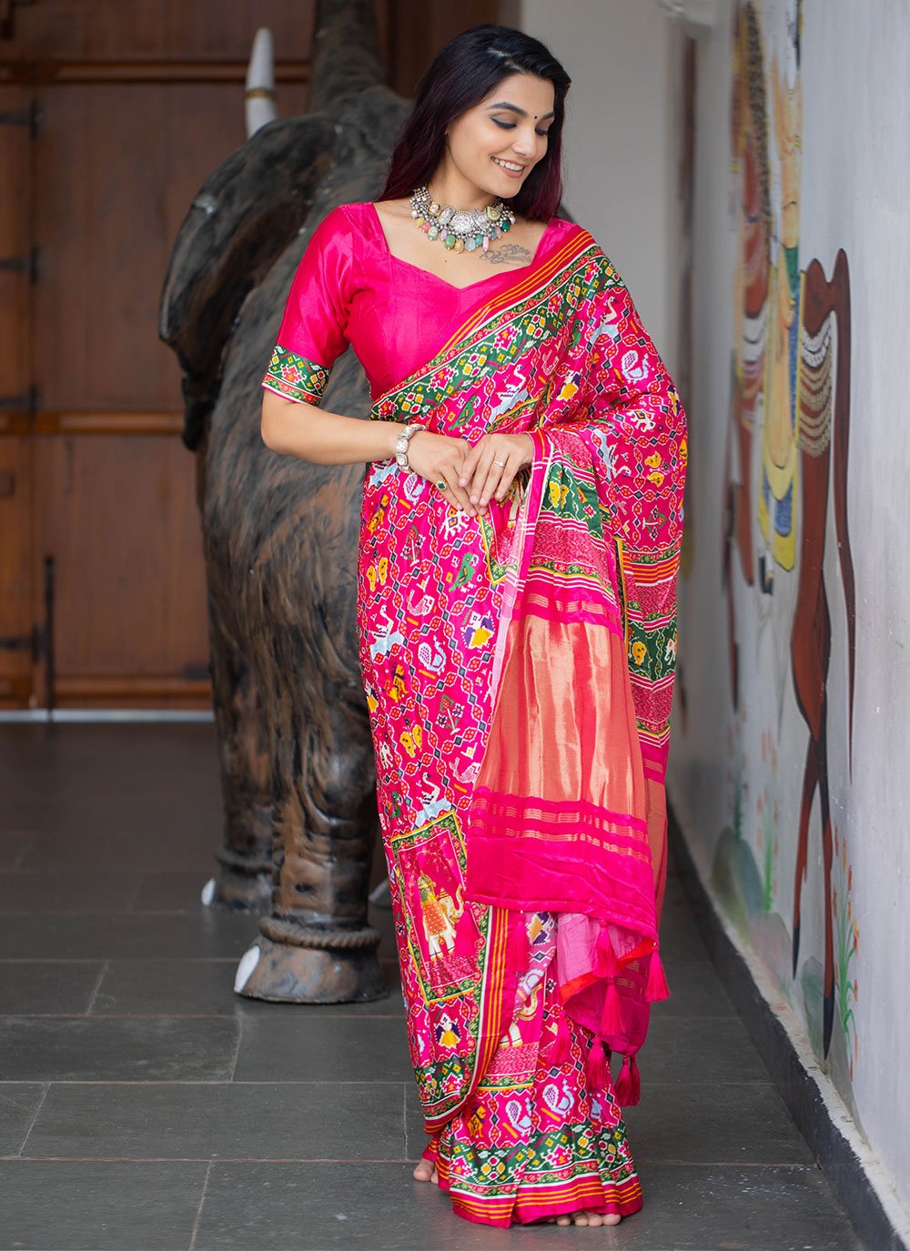 Contemporary Patola Silk Pink Patola Print Saree