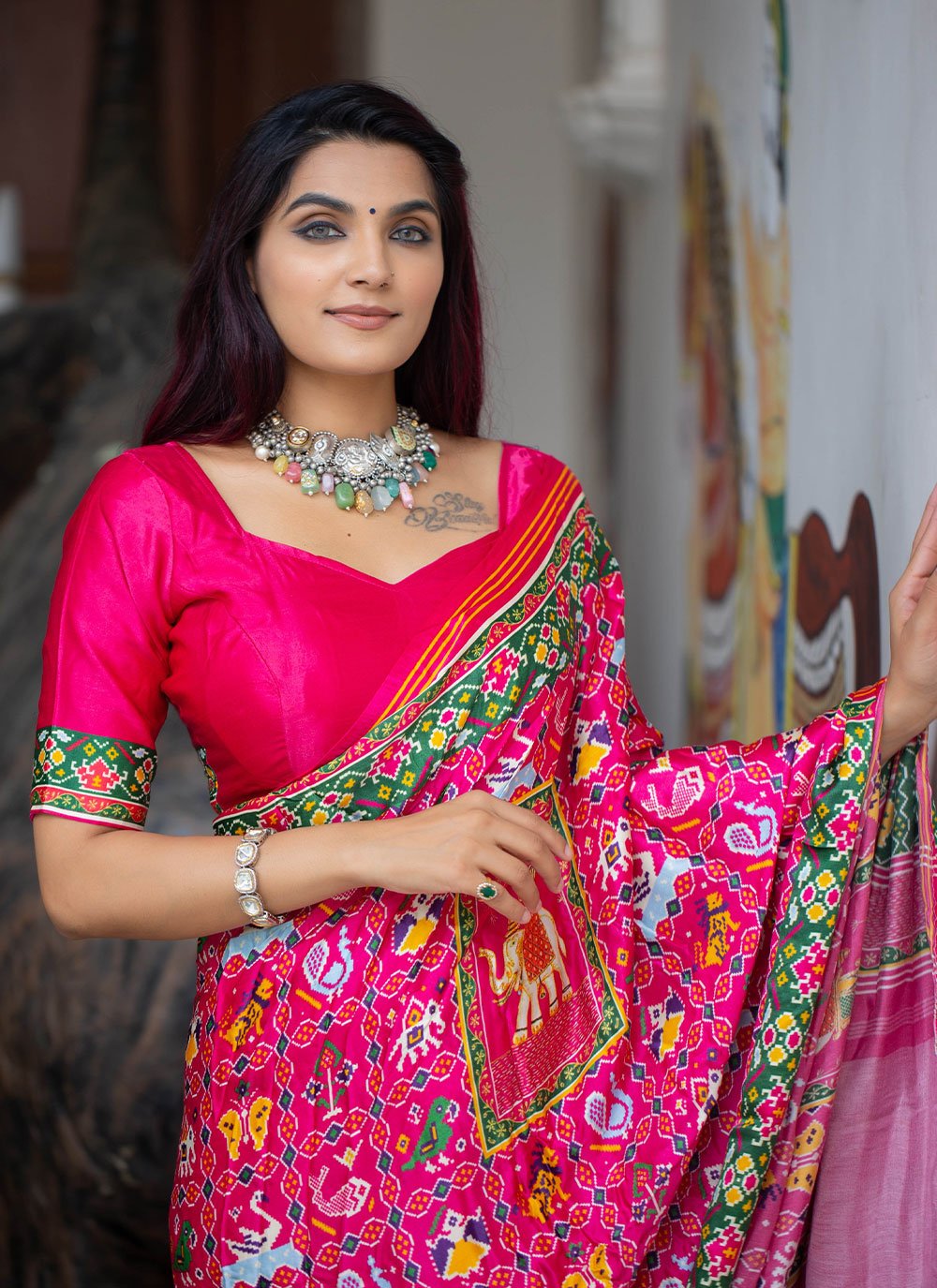 Contemporary Patola Silk Pink Patola Print Saree