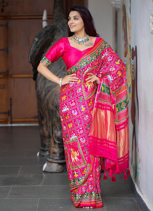 Contemporary Patola Silk Pink Patola Print Saree