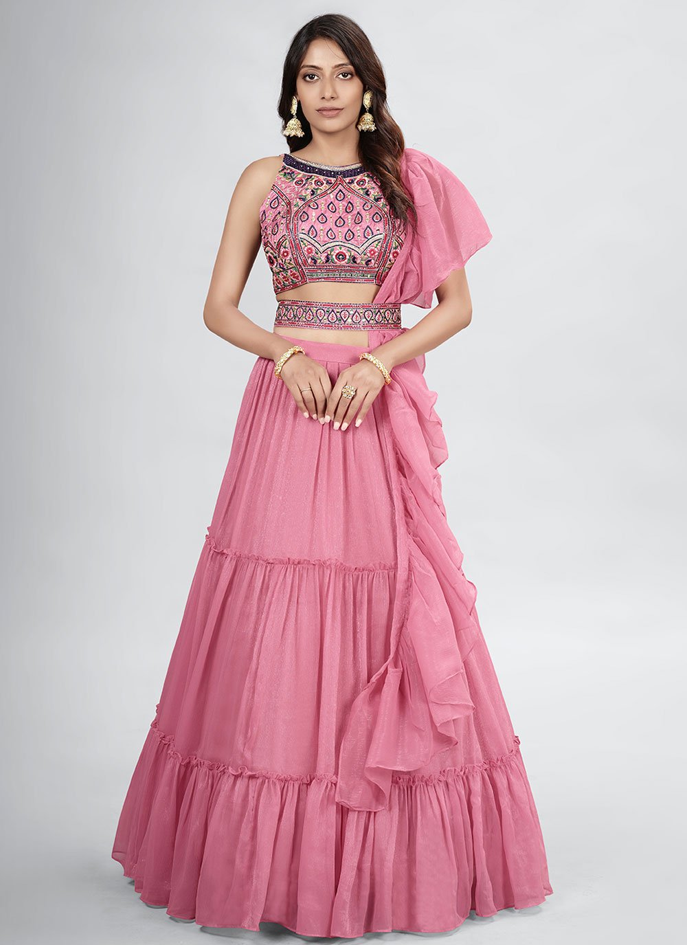 Readymade Lehenga Choli Chiffon Pink Embroidered Lehenga Choli