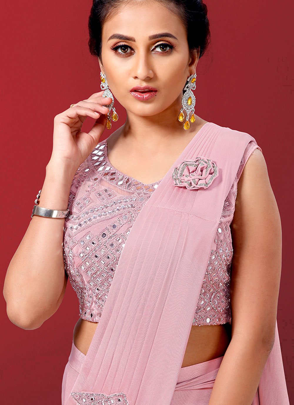 Classic Imported Pink Plain Saree