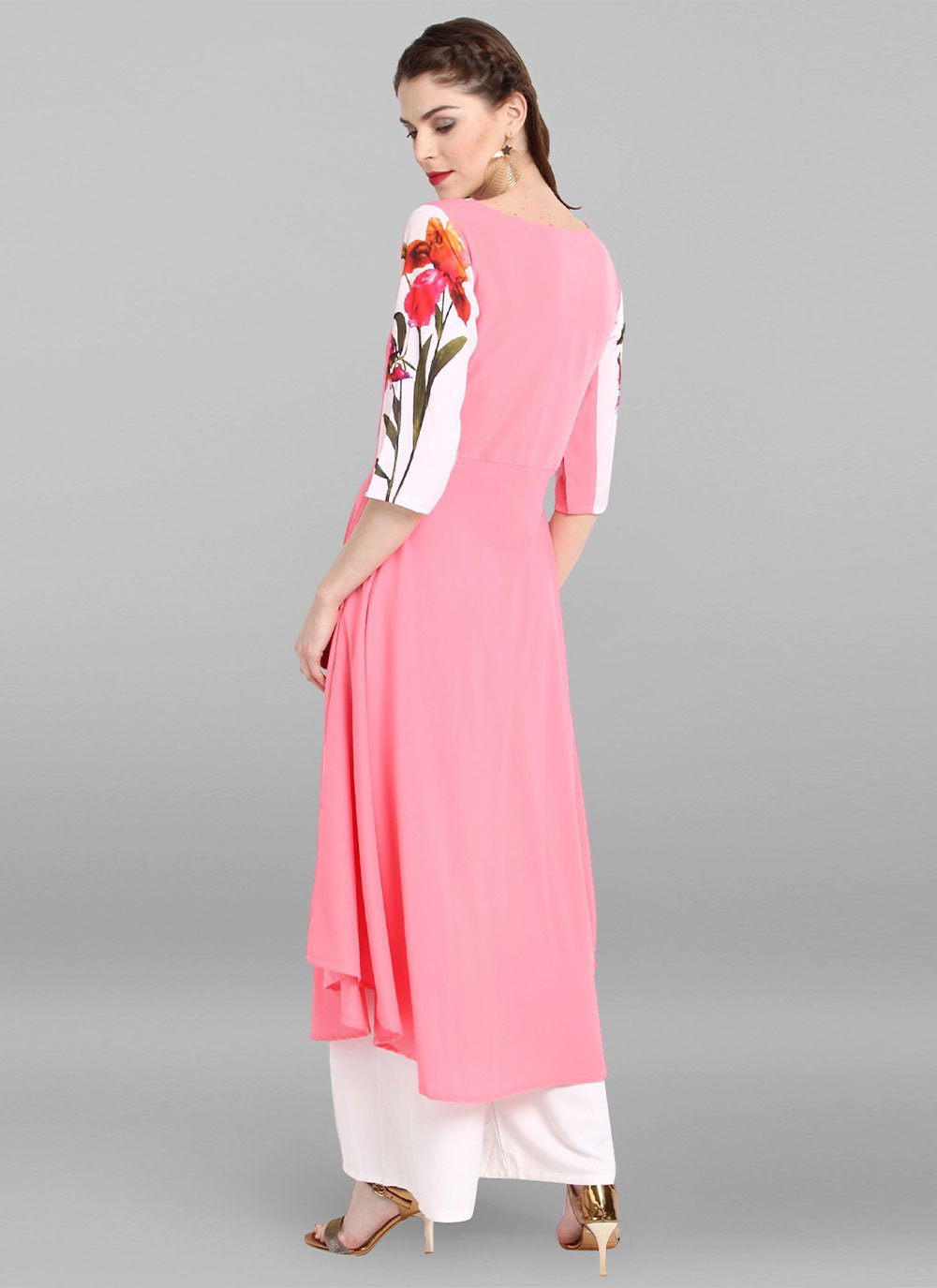 Casual Kurti Faux Crepe Pink Print Kurtis