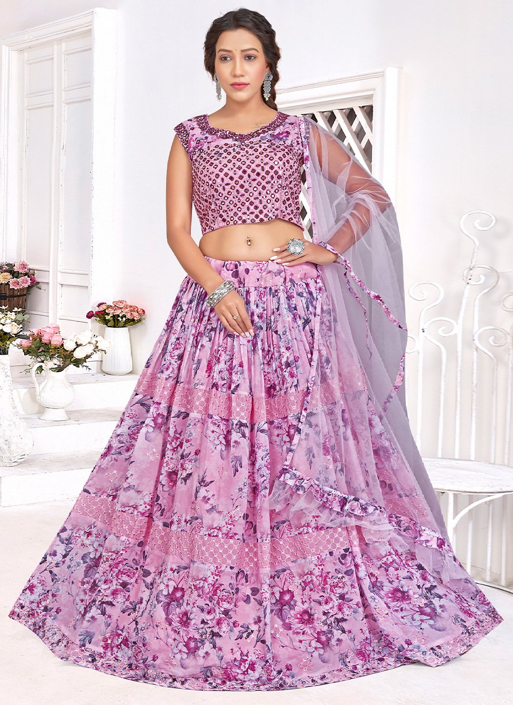 Readymade Lehenga Choli Georgette Pink Embroidered Lehenga Choli