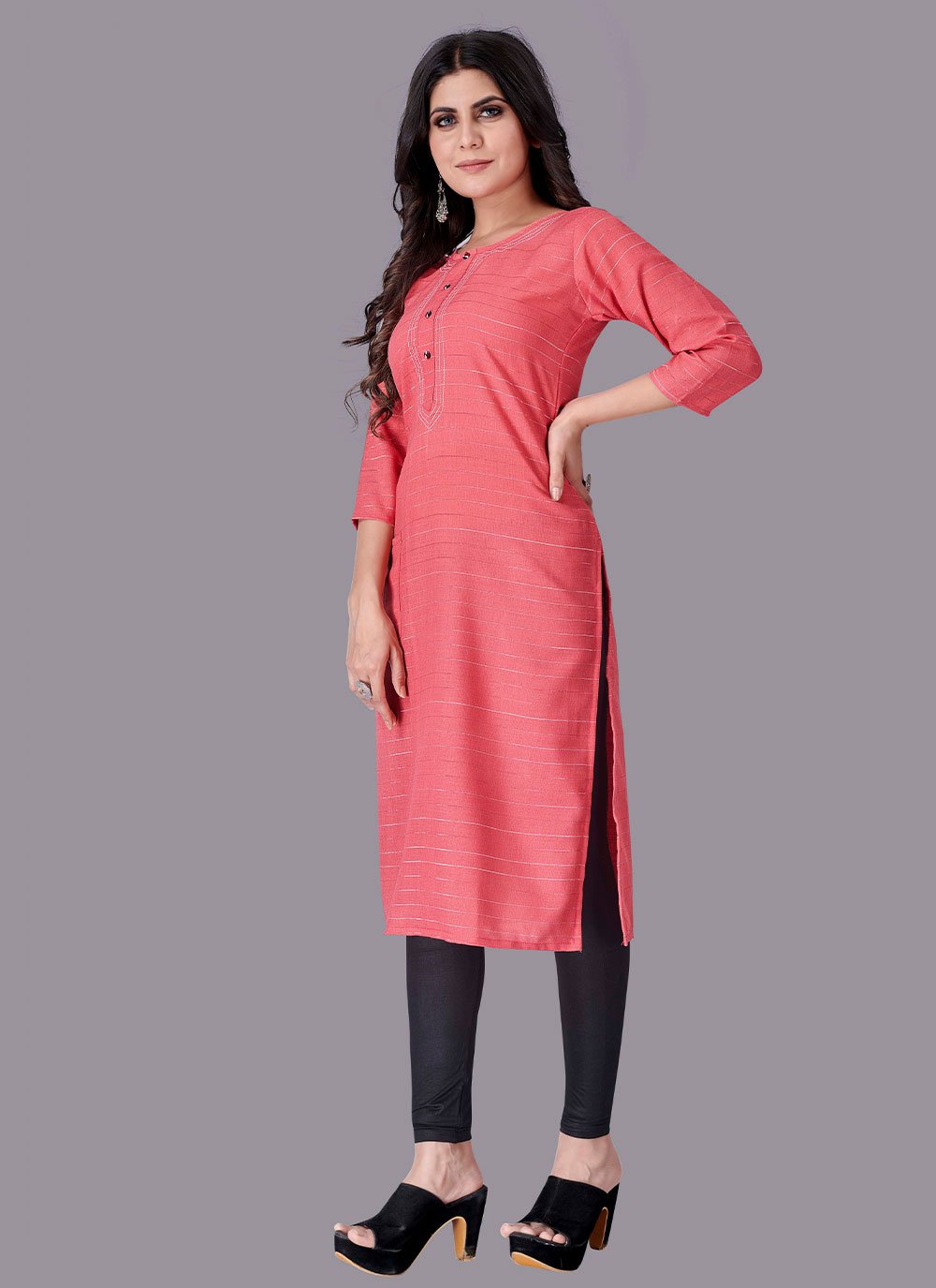 Casual Kurti Cotton Pink Print Kurtis