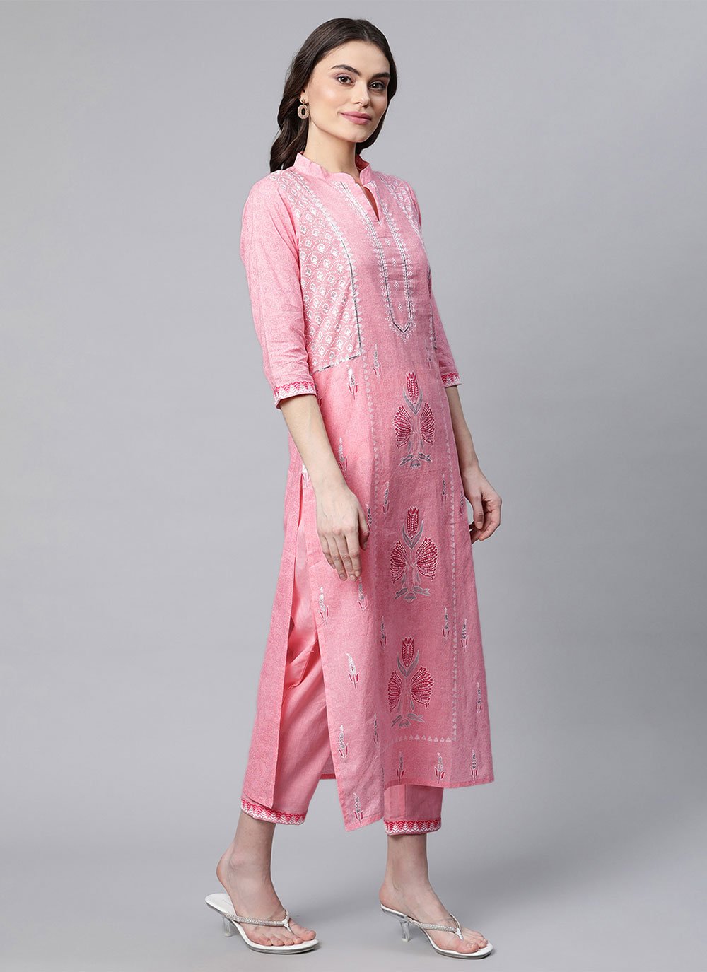 Pant Style Suit Cotton Pink Print Salwar Kameez