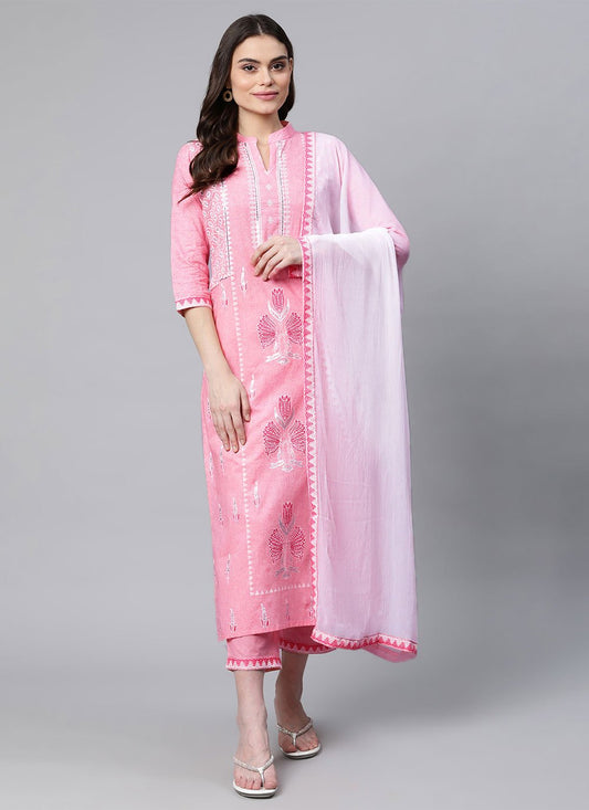 Pant Style Suit Cotton Pink Print Salwar Kameez