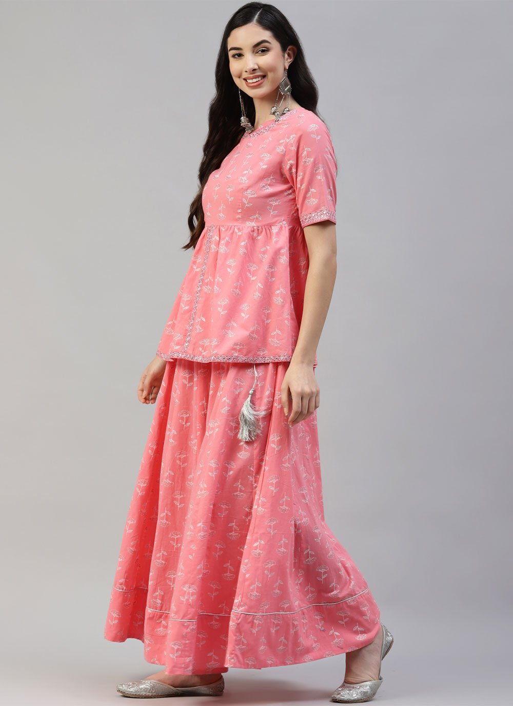 A Line Lehenga Cotton Pink Print Lehenga Choli