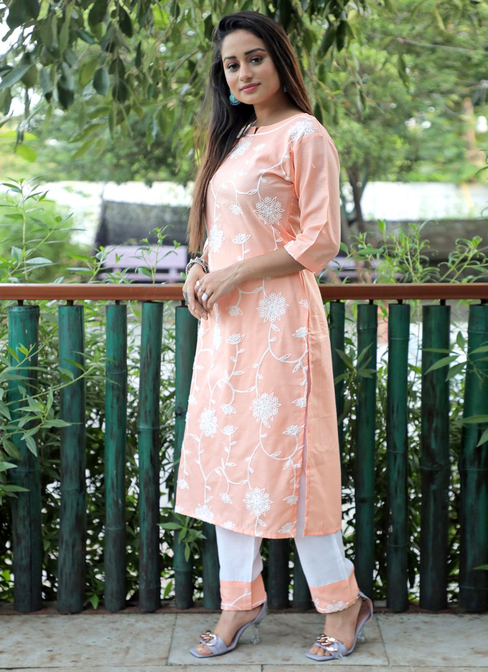 Pant Style Suit Blended Cotton Pink Embroidered Salwar Kameez