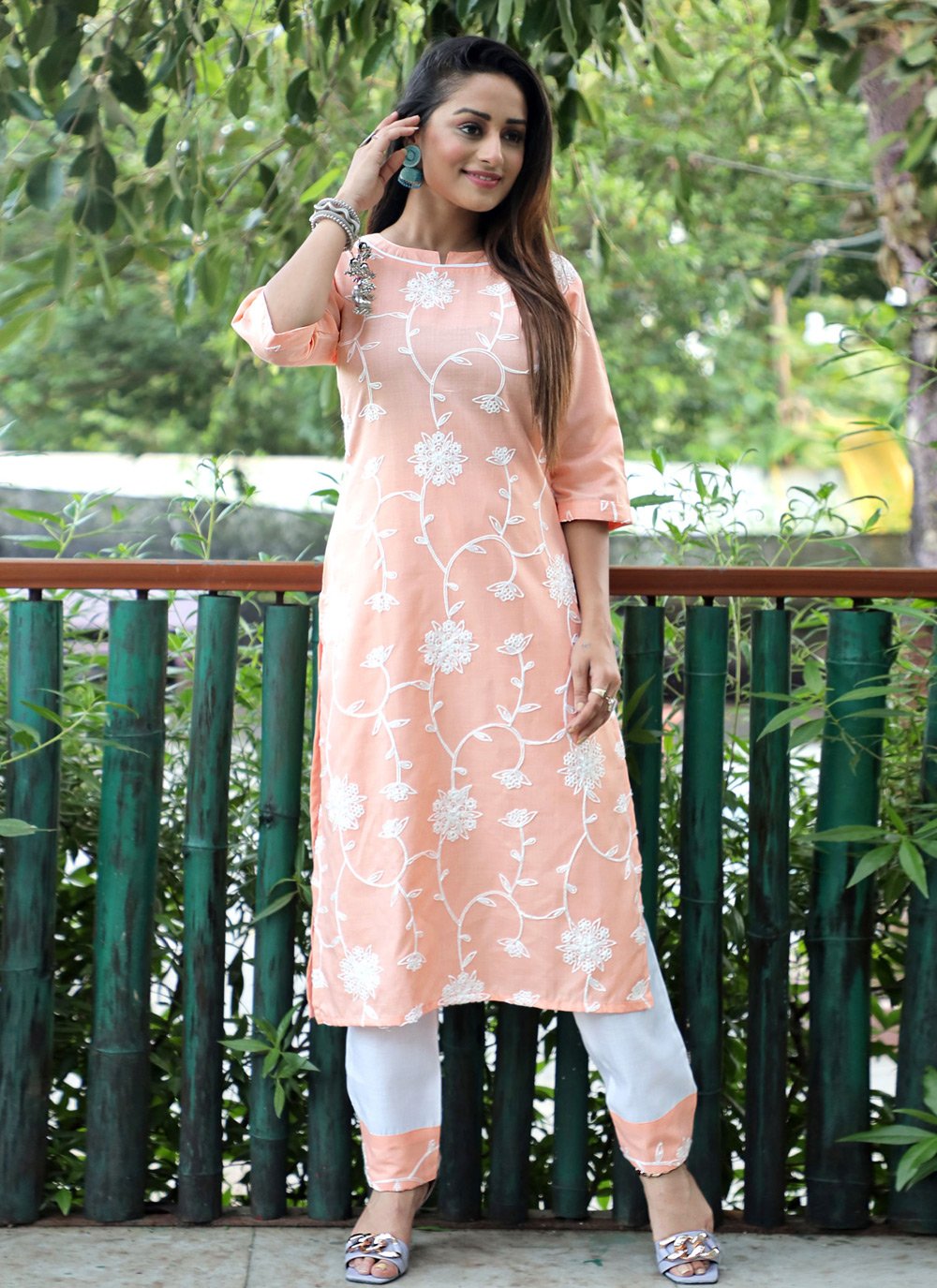 Pant Style Suit Blended Cotton Pink Embroidered Salwar Kameez