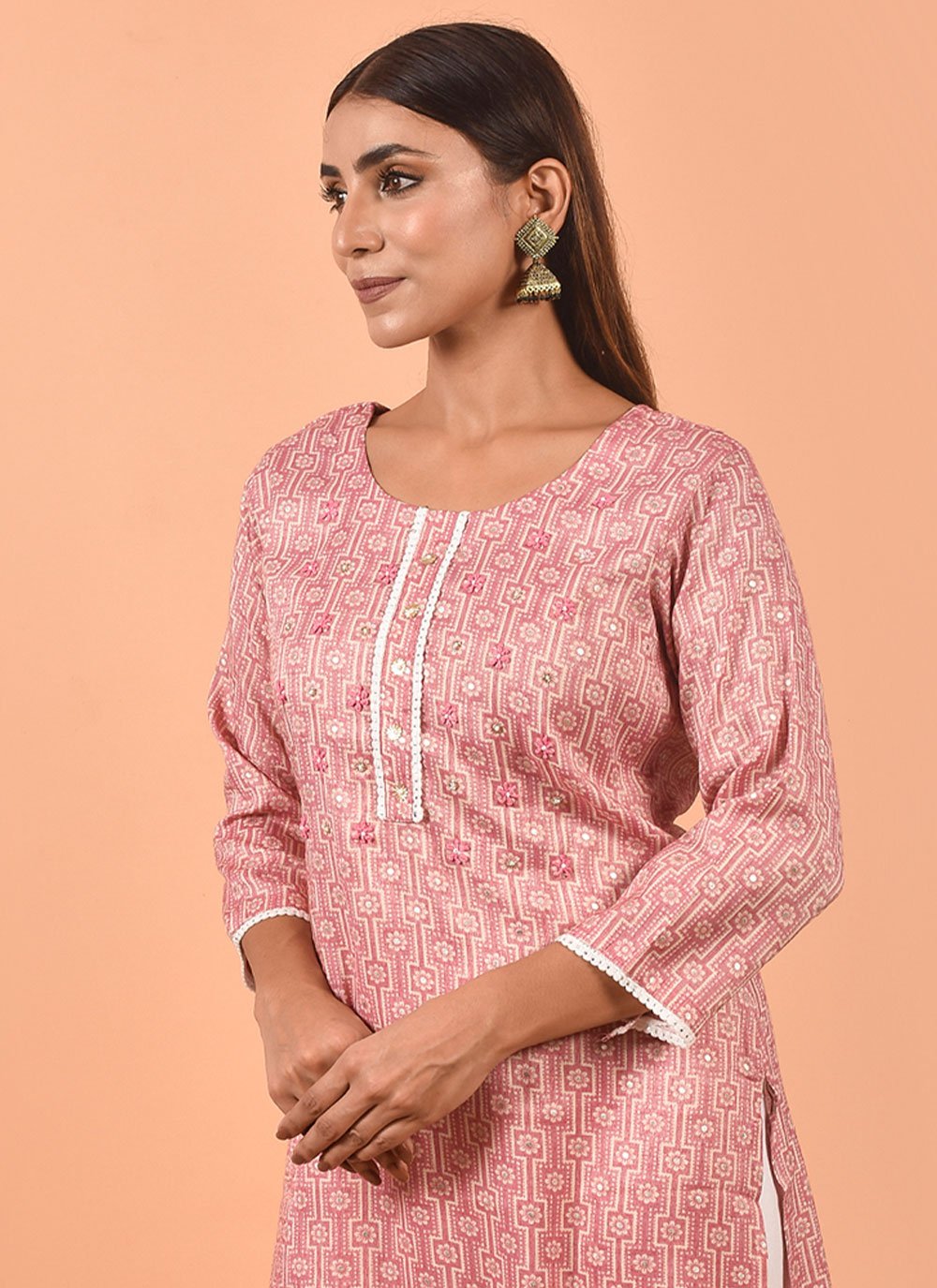 Casual Kurti Cotton Pink Print Kurtis