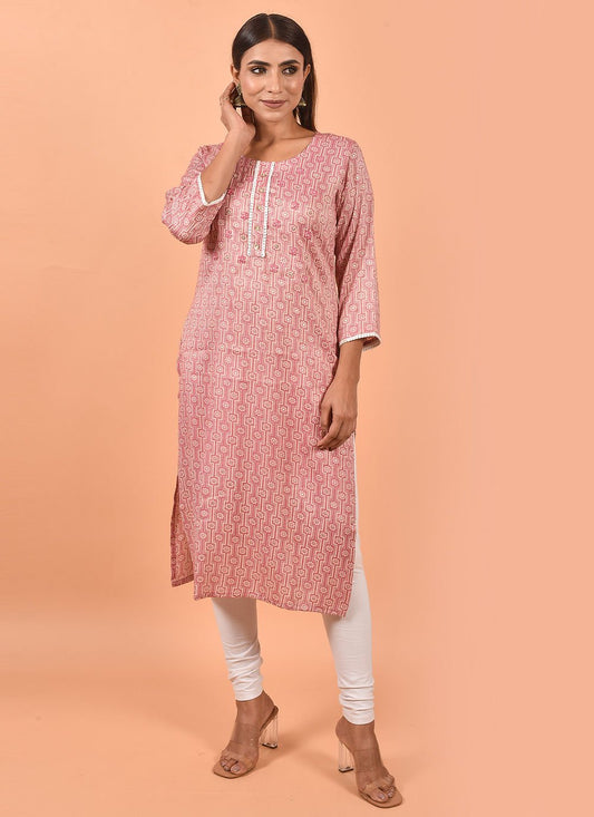 Casual Kurti Cotton Pink Print Kurtis