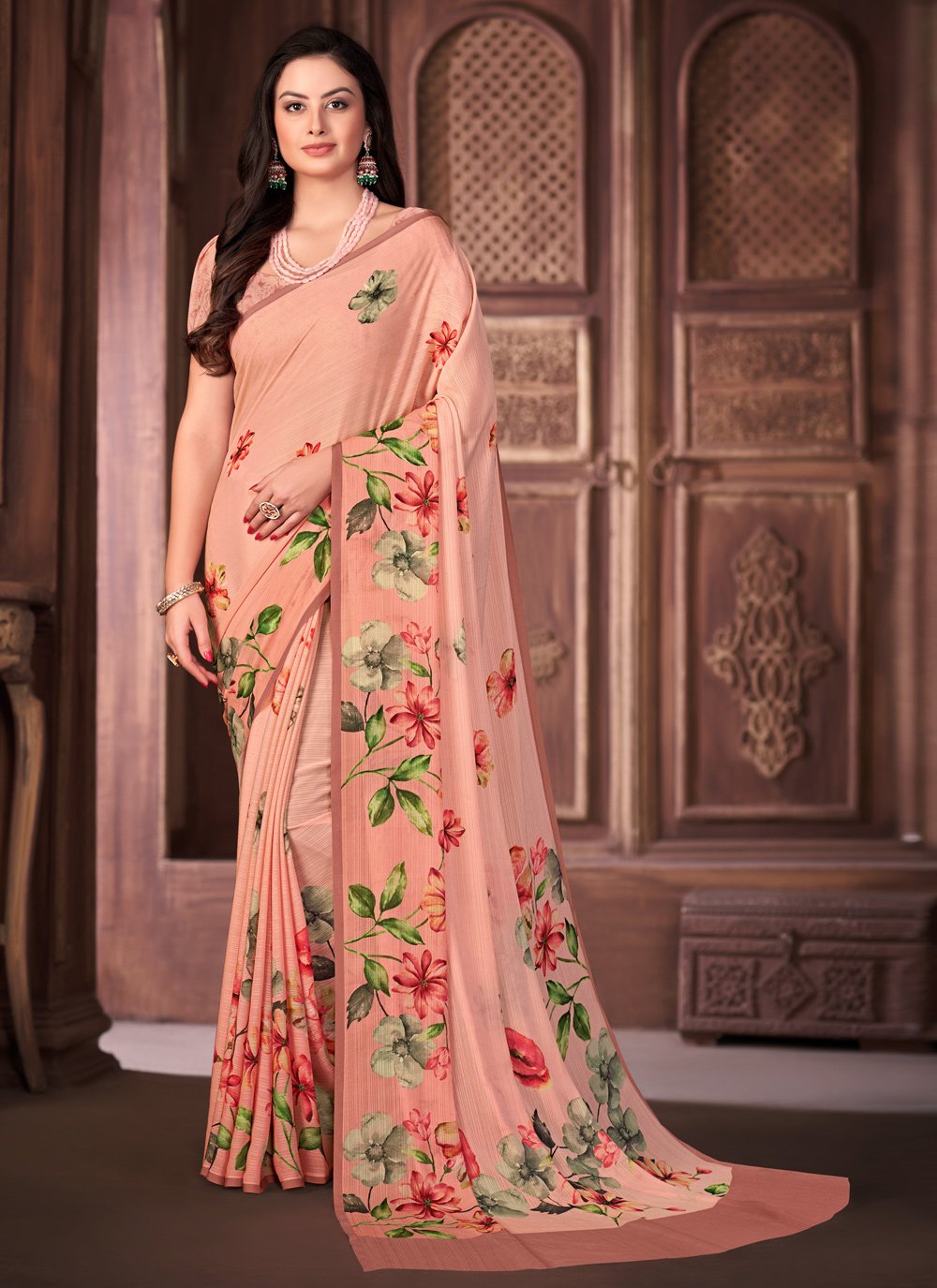 Classic Georgette Pink Print Saree