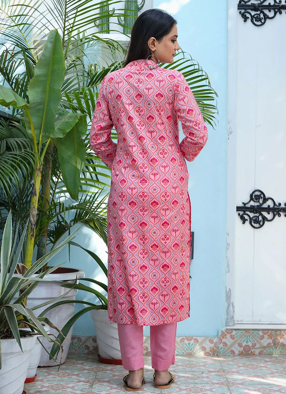 Designer Kurti Cotton Pink Print Kurtis