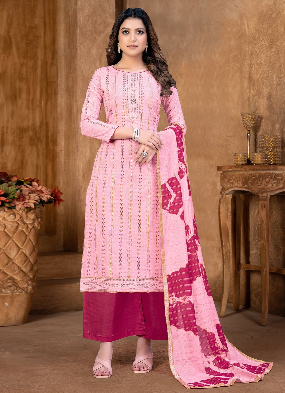 Salwar Suit Cotton Pink Print Salwar Kameez