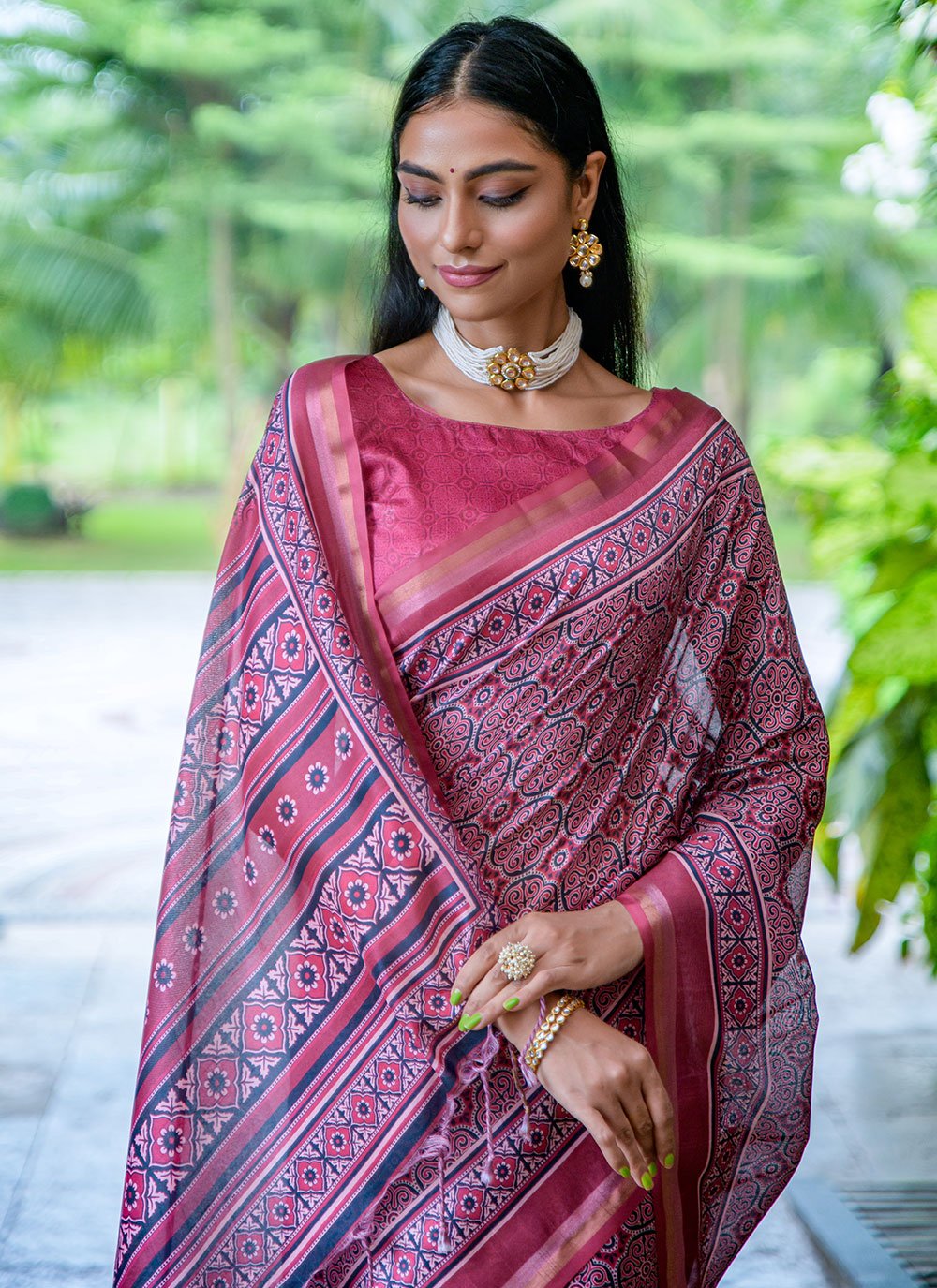 Classic Cotton Silk Pink Print Saree