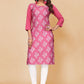 Party Wear Kurti Faux Crepe Pink Print Kurtis