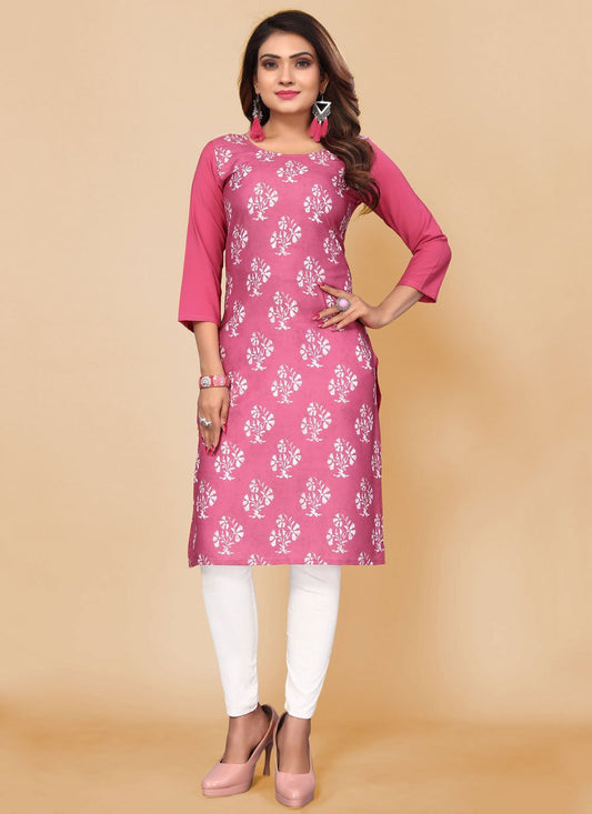 Party Wear Kurti Faux Crepe Pink Print Kurtis