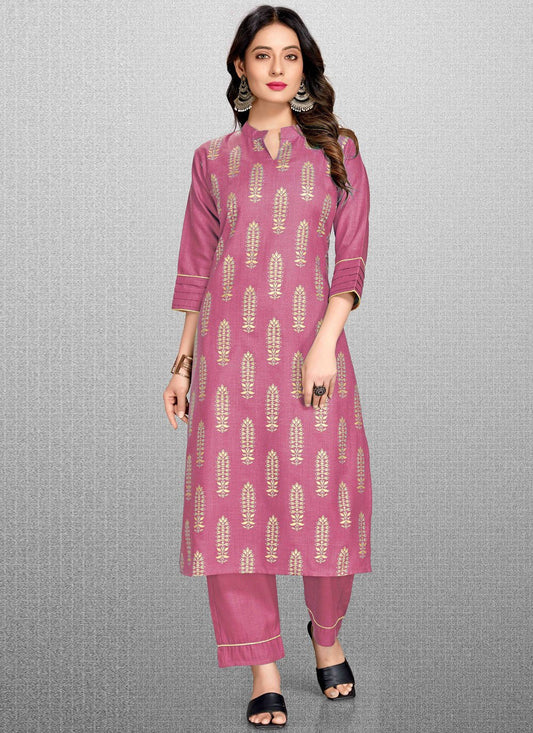 Anarkali Suit Blended Cotton Pink Print Salwar Kameez