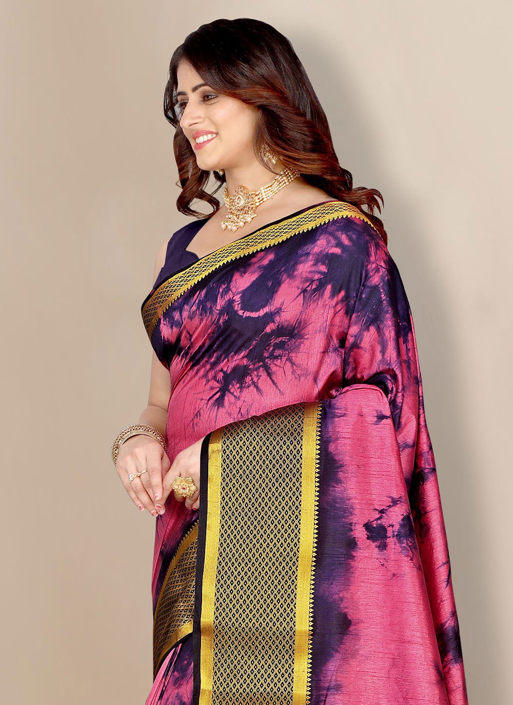 Classic Silk Pink Patch Border Saree