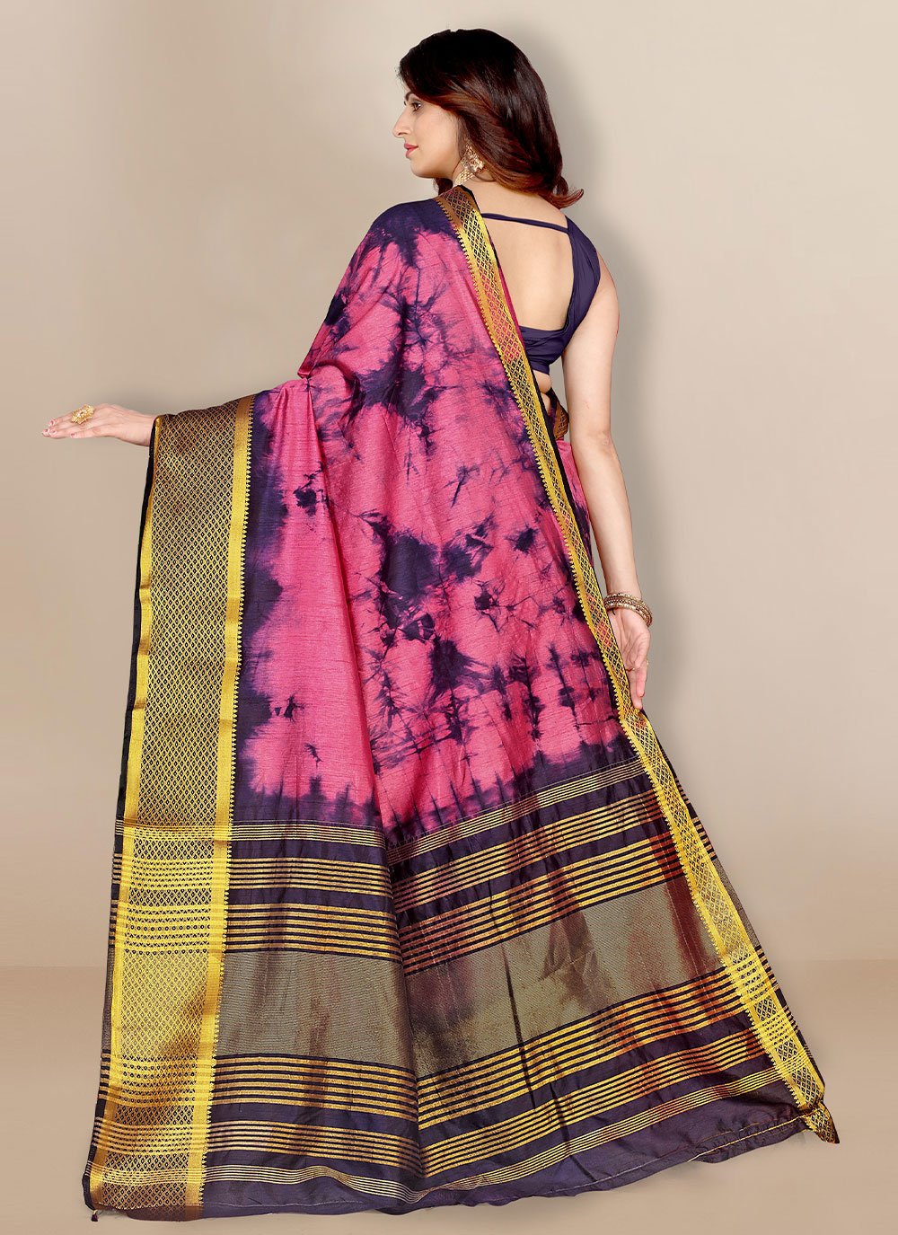 Classic Silk Pink Patch Border Saree