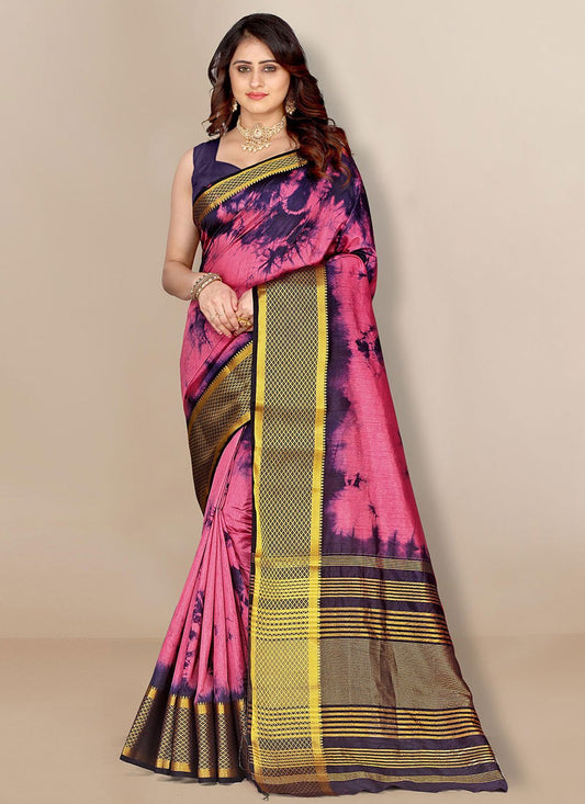 Classic Silk Pink Patch Border Saree