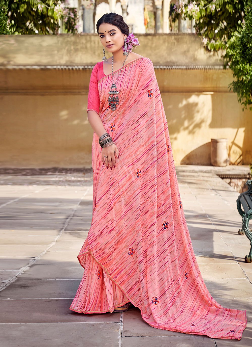 Trendy Saree Georgette Pink Print Saree