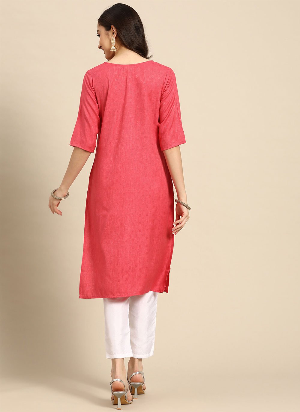 Casual Kurti Rayon Pink Embroidered Kurtis