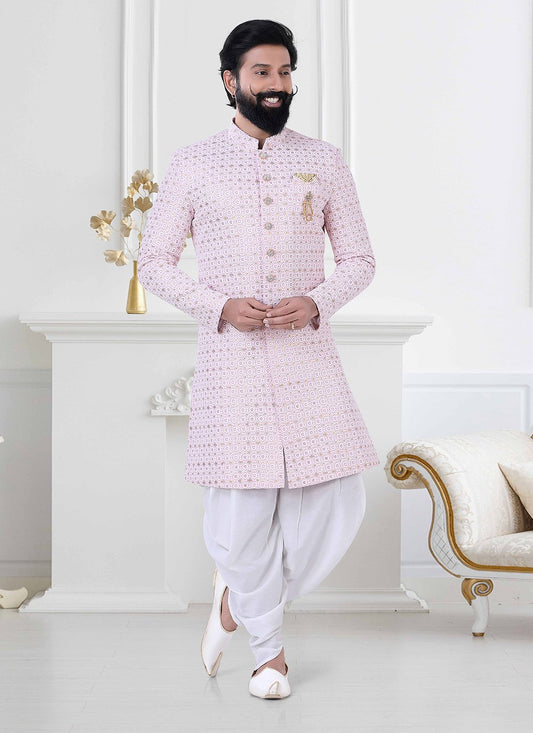 Indo Western Rayon Pink Lucknowi Work Mens