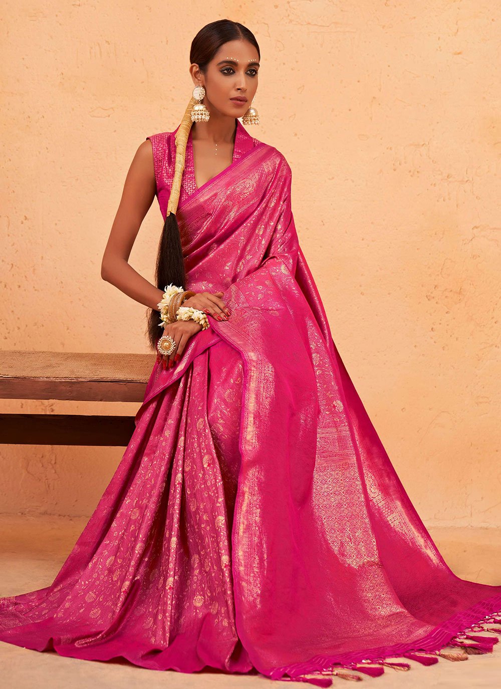 Classic Kanjivaram Silk Pink Weaving Saree