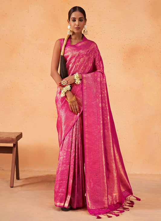 Classic Kanjivaram Silk Pink Weaving Saree