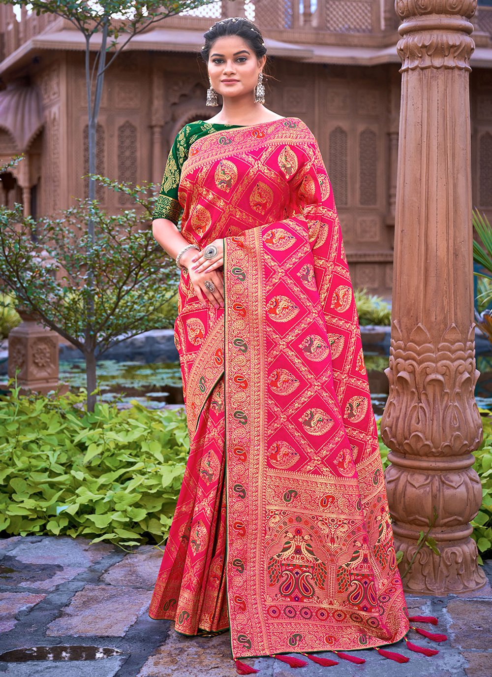 Contemporary Banarasi Silk Pink Weaving Saree