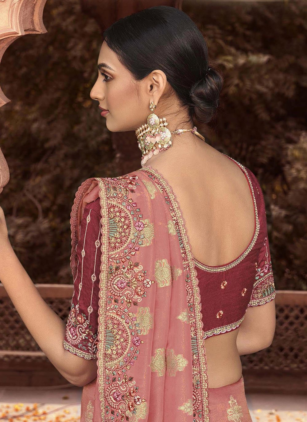 Contemporary Viscose Pink Jacquard Work Saree