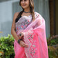 Contemporary Organza Pink Embroidered Saree