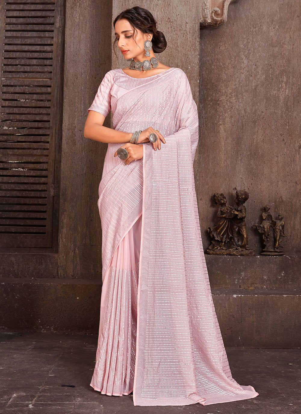 Trendy Saree Organza Pink Embroidered Saree