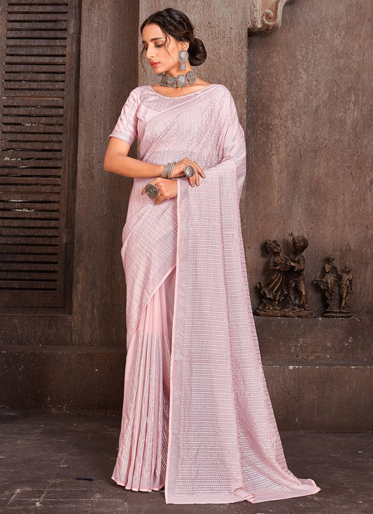 Trendy Saree Organza Pink Embroidered Saree