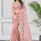 Classic Net Pink Embroidered Saree