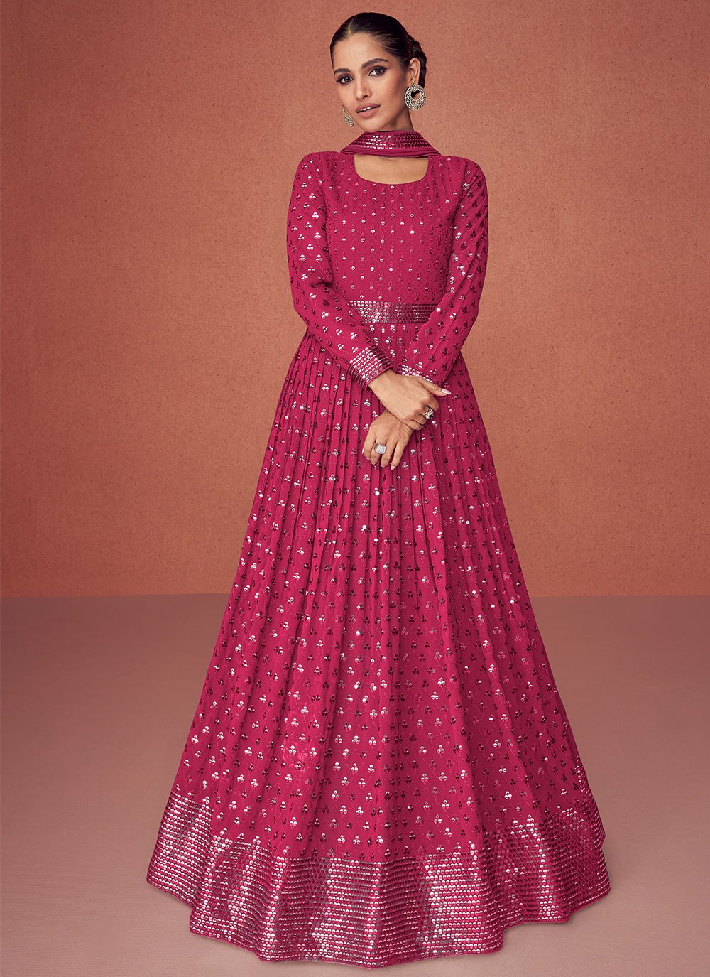 Anarkali Suit Georgette Pink Embroidered Salwar Kameez