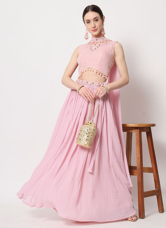 Lehenga Choli Georgette Pink Plain Lehenga Choli