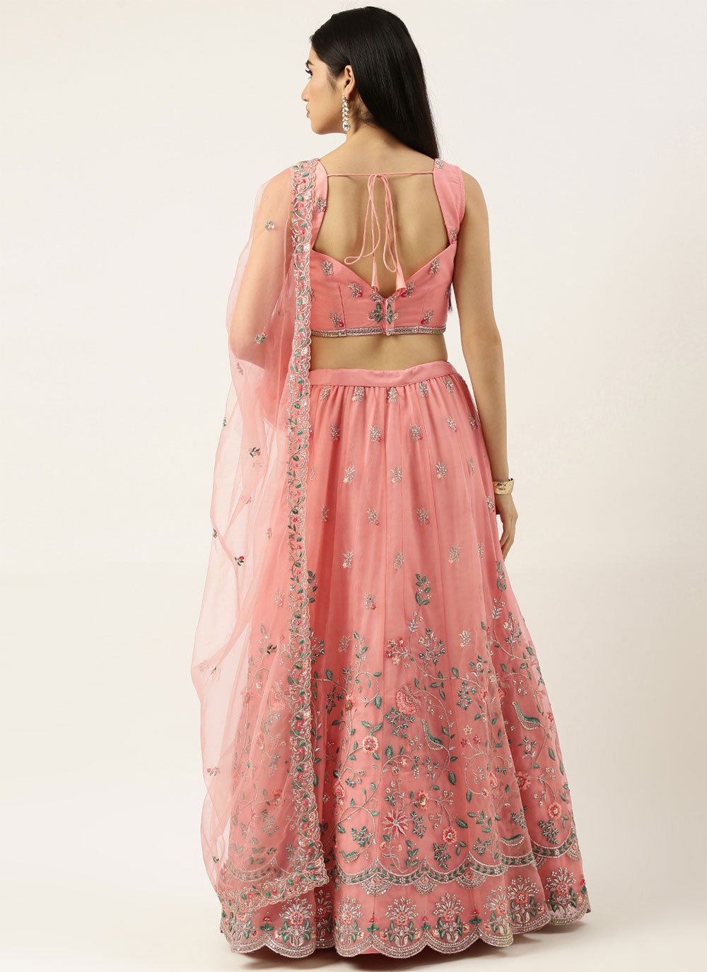 Lehenga Choli Net Pink Embroidered Lehenga Choli