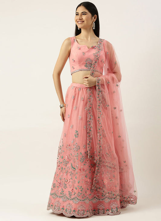 Lehenga Choli Net Pink Embroidered Lehenga Choli