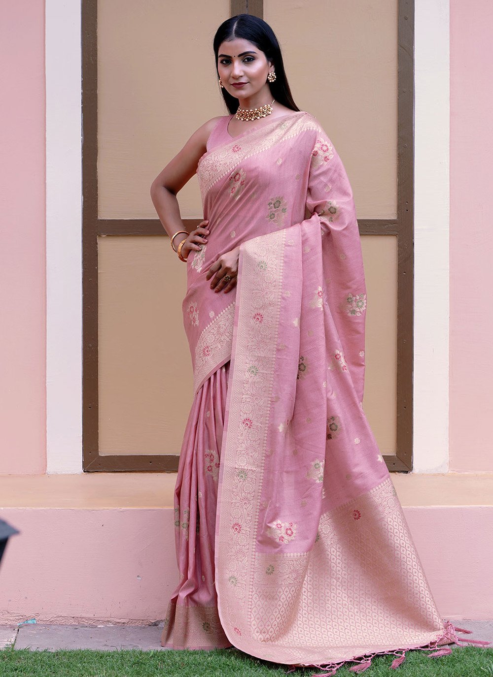 Classic Silk Pink Weaving Saree