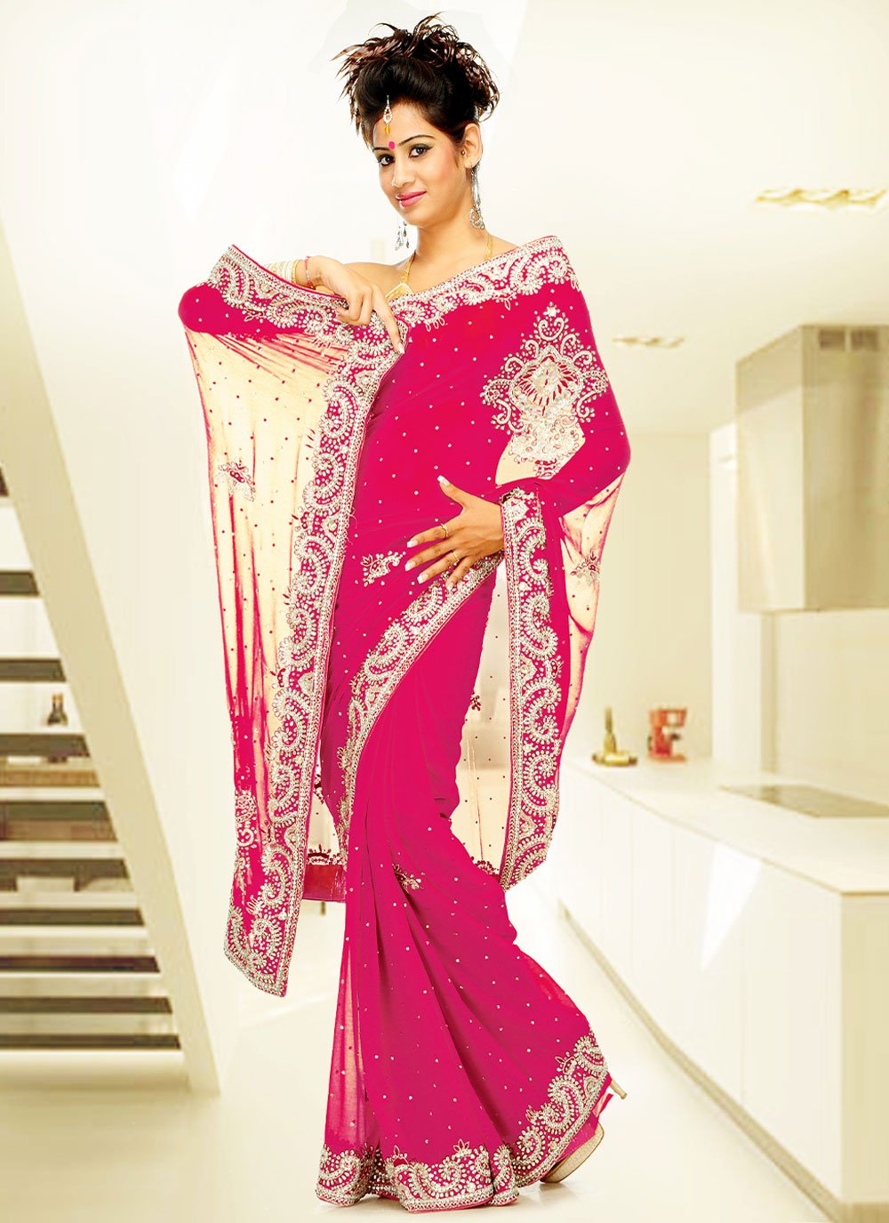 Classic Georgette Pink Hand Work Saree