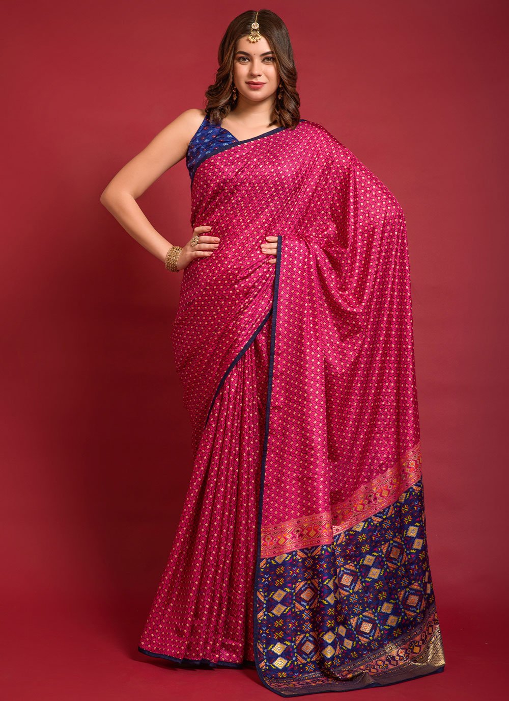 Classic Silk Pink Foil Print Saree