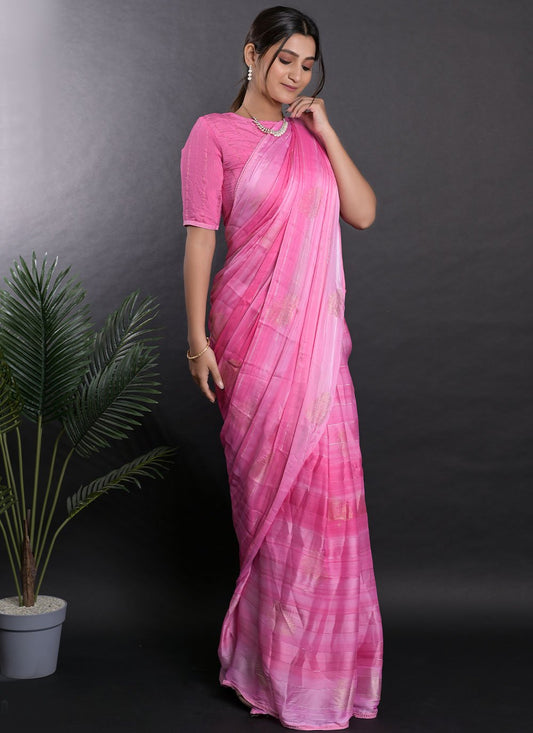 Classic Satin Pink Print Saree