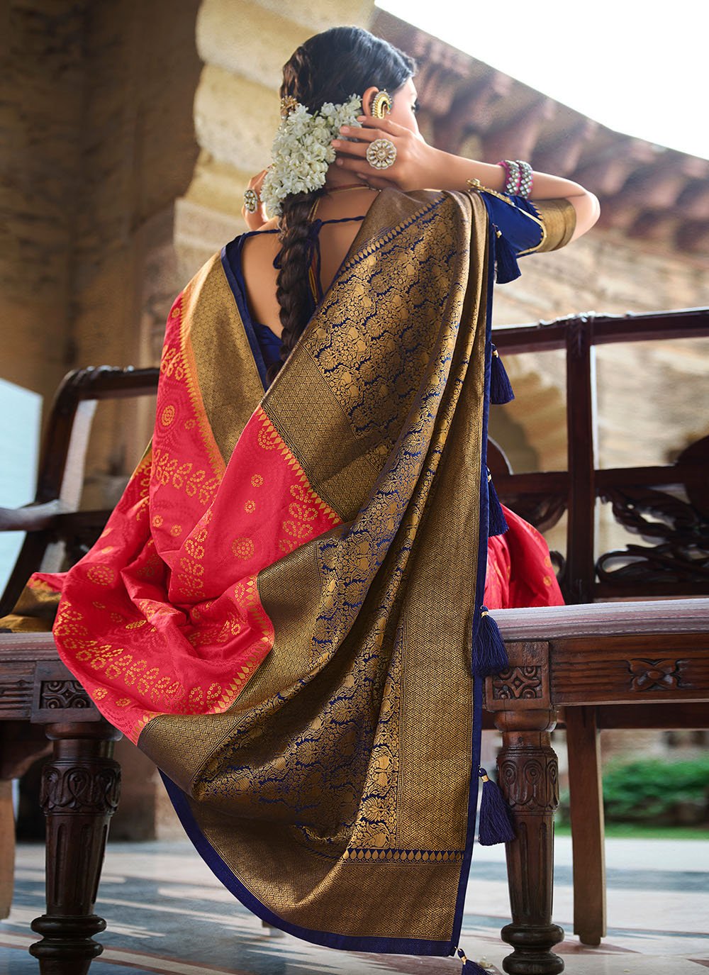 Contemporary Satin Silk Pink Patch Border Saree